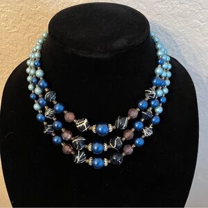 Vintage Blue Multi-Strand Necklace with Layered Design